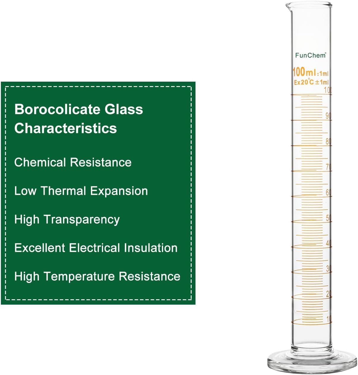 Probeta graduada de vidrio de borosilicato 100 ml con boquilla