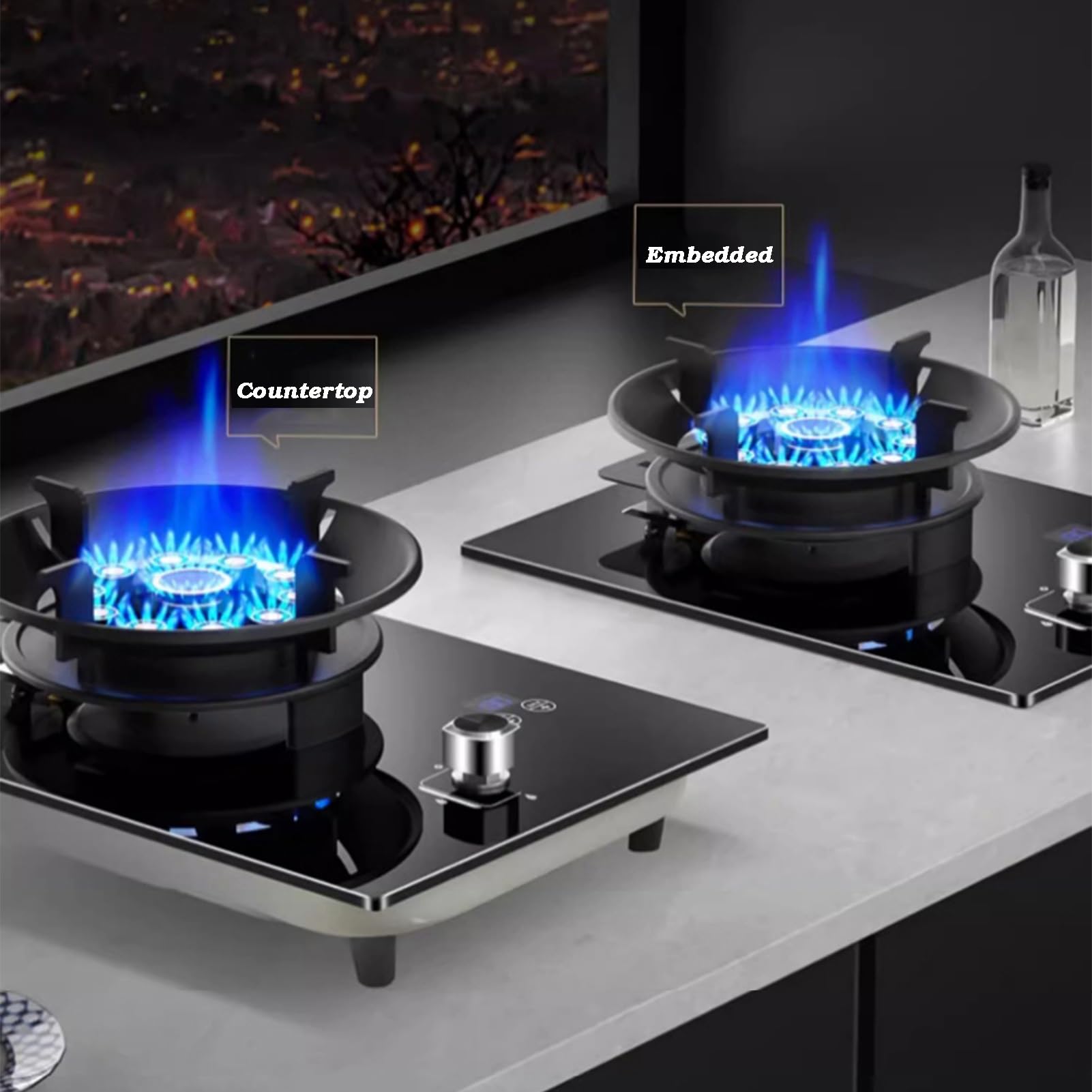 Estufa de gas de 5,2 kW con temporizador, encimera de vidrio templado, función de alto fuego, protección contra llamas para la cocina del hogar