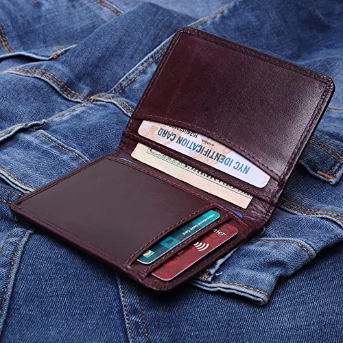 RFID Blocking Leather Card Holder for Men | Business Card Holder for Men | Minimalist Wallet for Men | Front Pocket Wallet for Men Slim Minimalist (Cherry)3