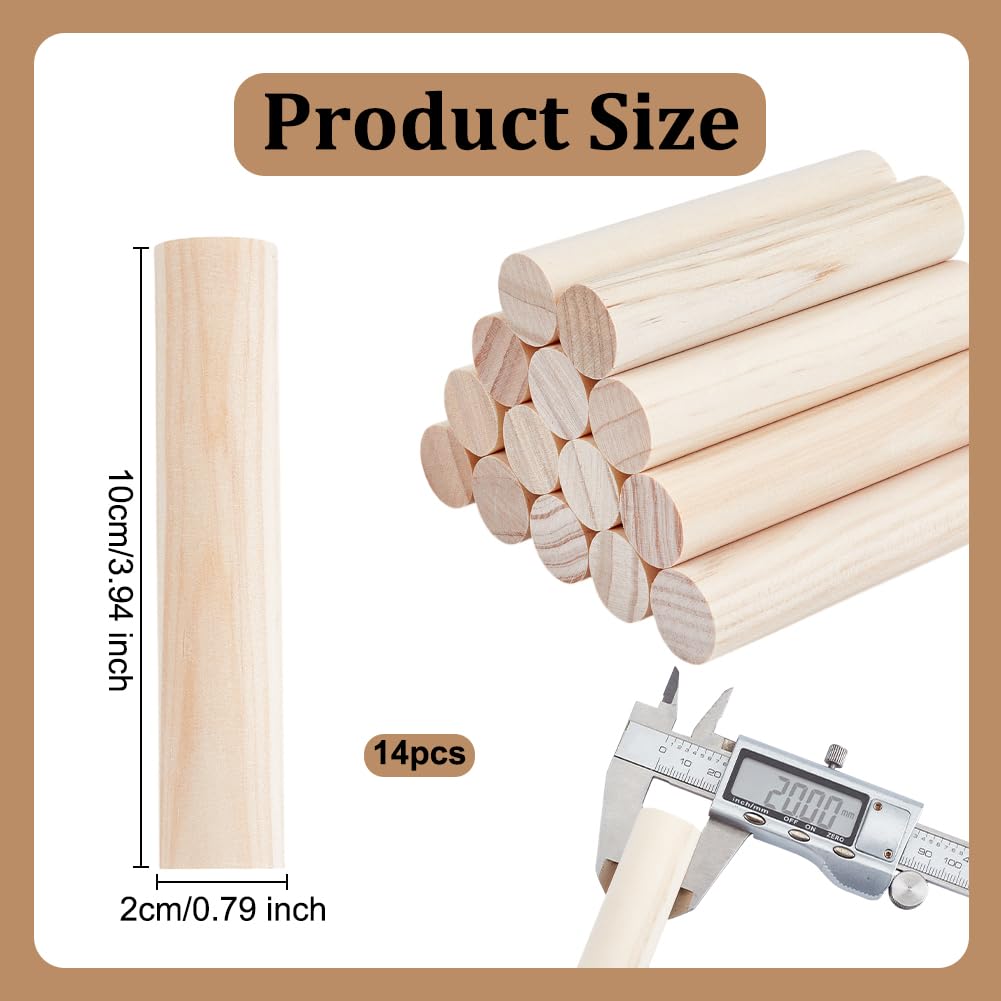 OLYCRAFT 14pcs 100x20mm Wood Round Sticks - Unfinished Wooden Dowel Rods for DIY Crafts & Home Decor - Image 2