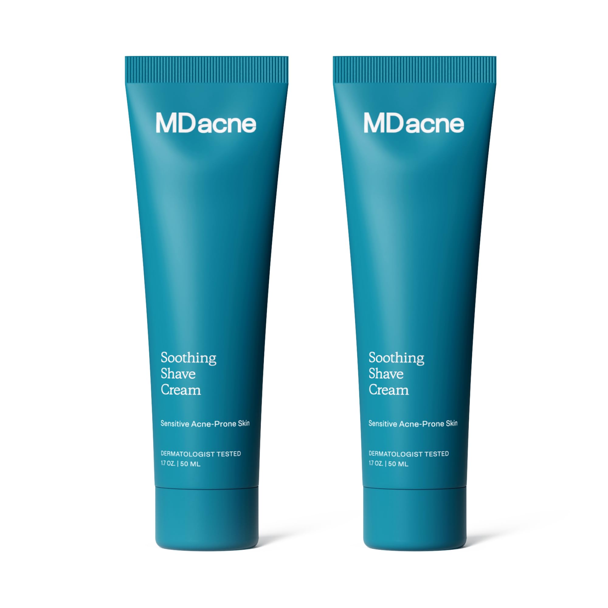 MDacne - Soothing Shave Cream For Acne Prone Skin, Oil Free, Eliminates Razor Burn, Cuts, Infections, Irritated Skin 1.7 Oz (2 Pack)
