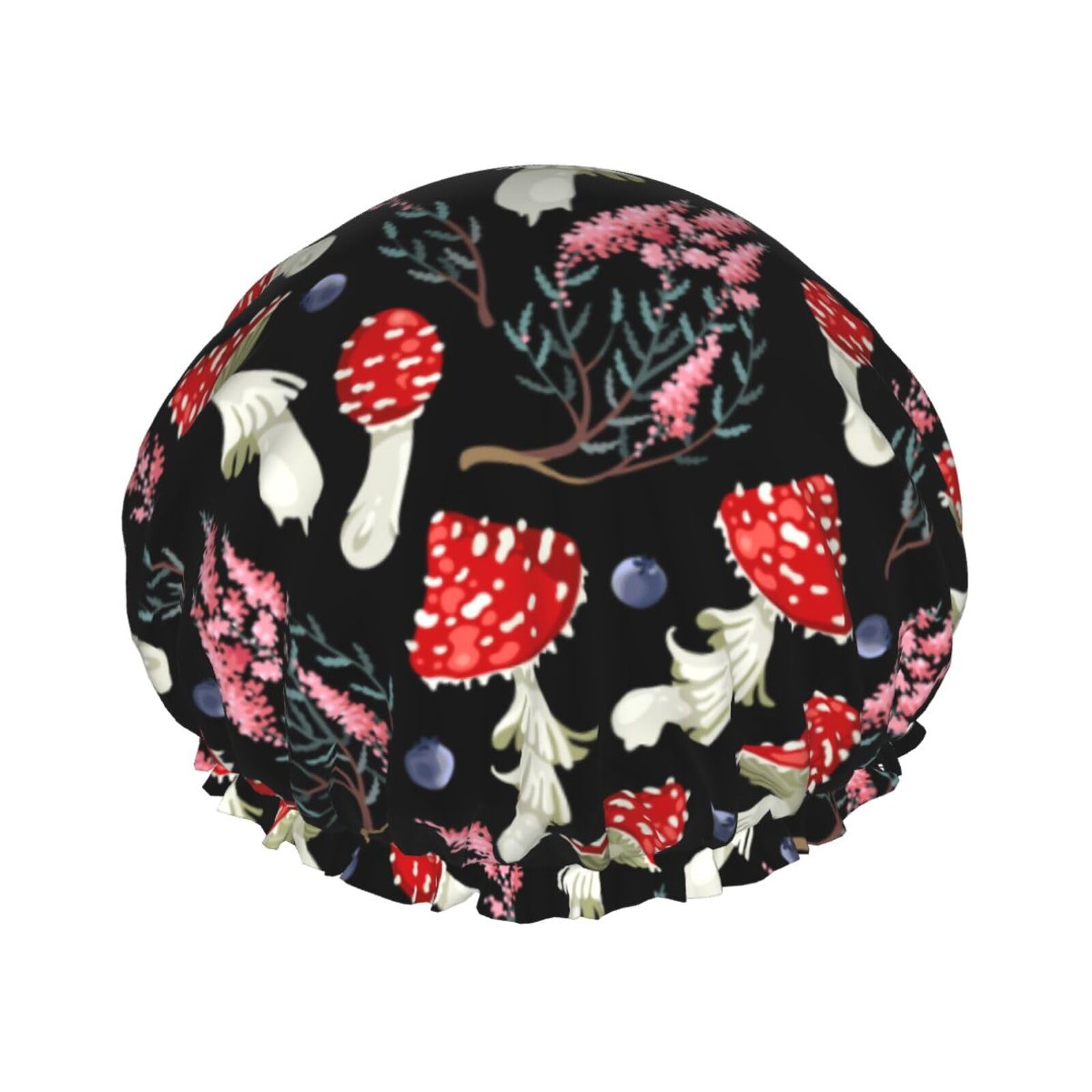 Bonnet de douche réutilisable imperméable à motifs champignons pour cheveux longs