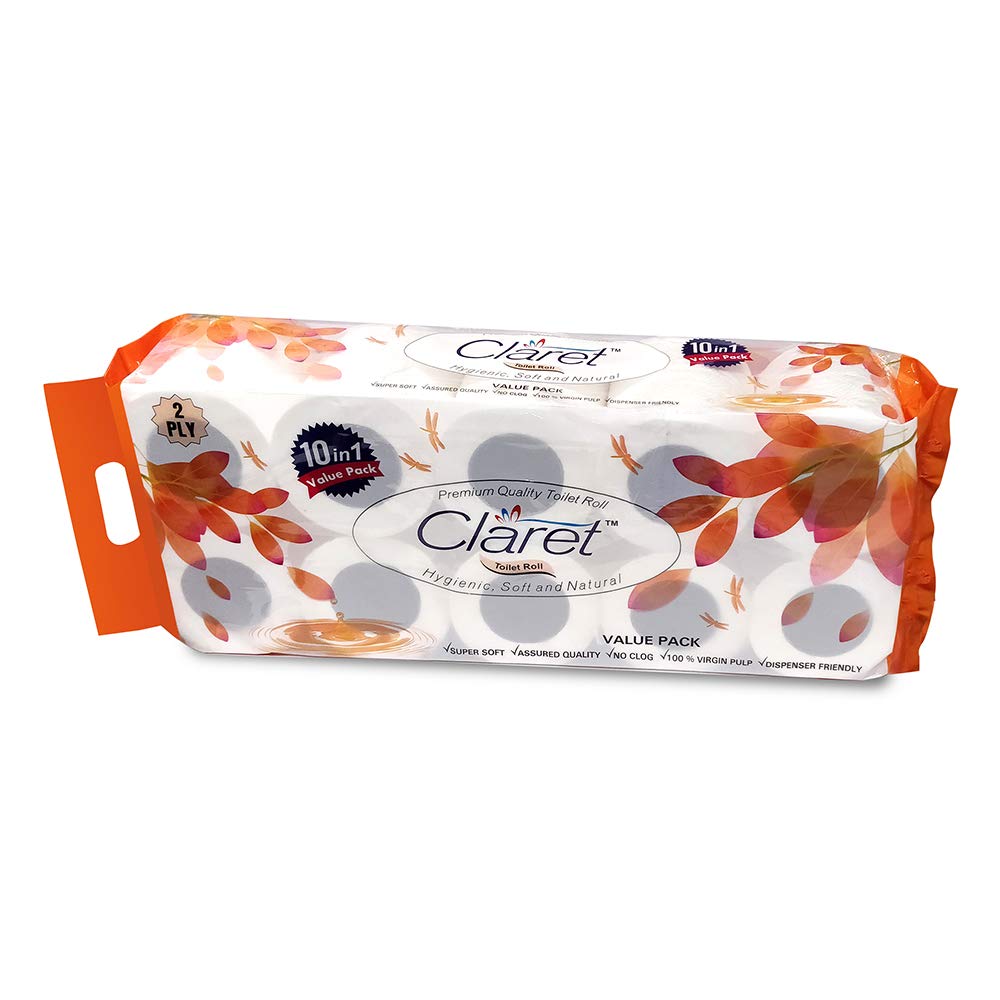 Claret 100% Virgin Pulp 2-Ply Toilet Rolls - Pack of 1 (10 Rolls) - OBA Free, Skin-Friendly, Ultra Comfort Quilted Bathroom Paper for Family Care (B08BNFNMQW) Amazon Price History, Amazon Price Tracker