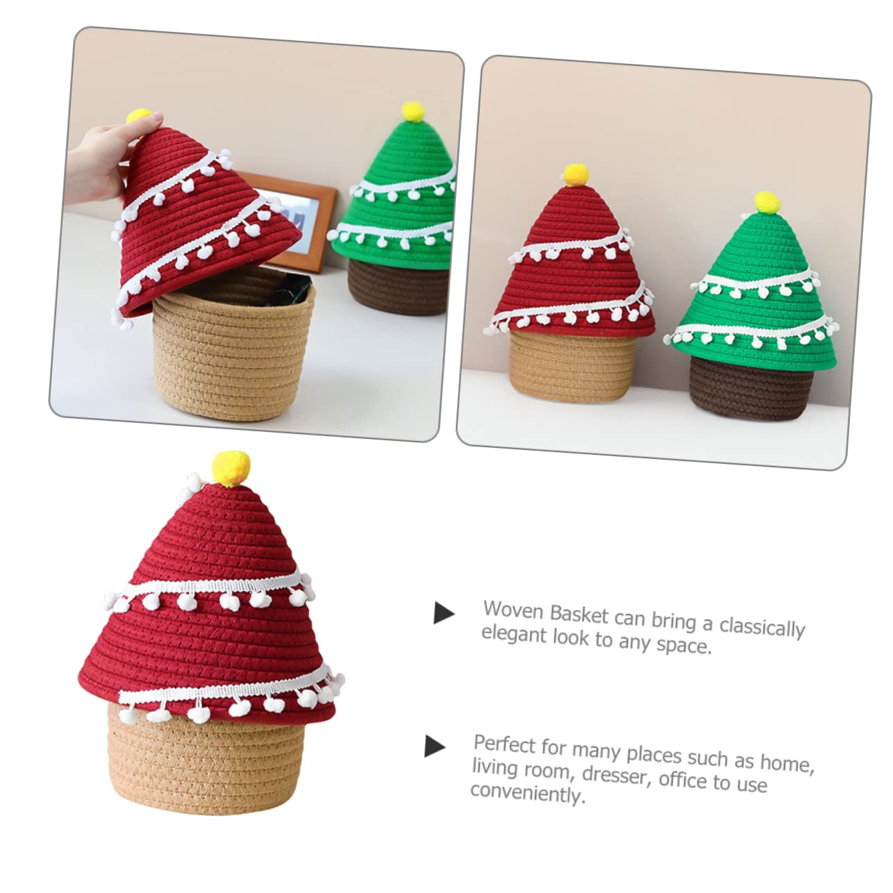 EXCEART 2 Cestas De Almacenamiento Para Guardería Con Tapa De Cuerda De Algodón Tejida Organizador De Juguetes Para Árbol De Navidad