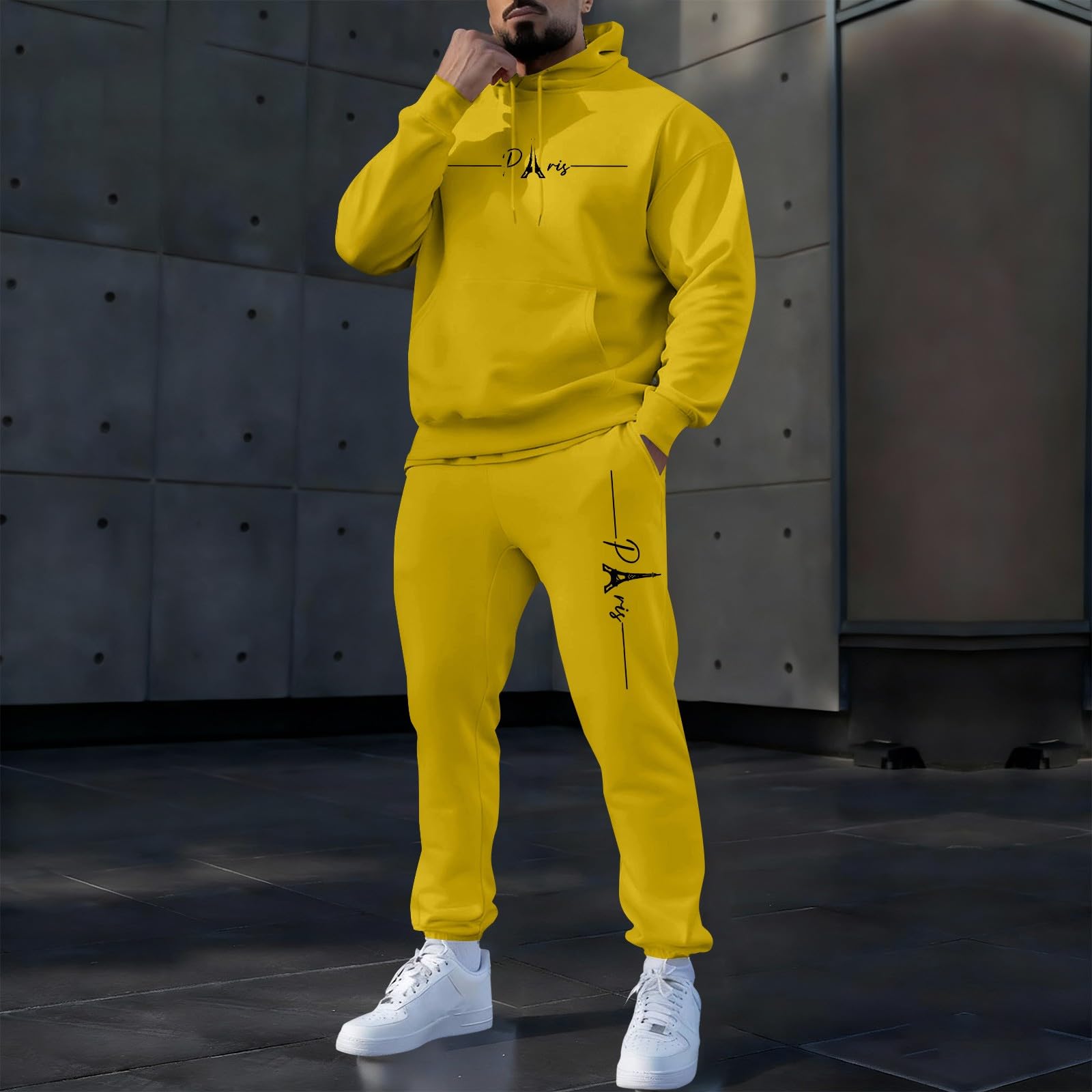 Conjunto completo de chándal para hombre, manga larga, con capucha