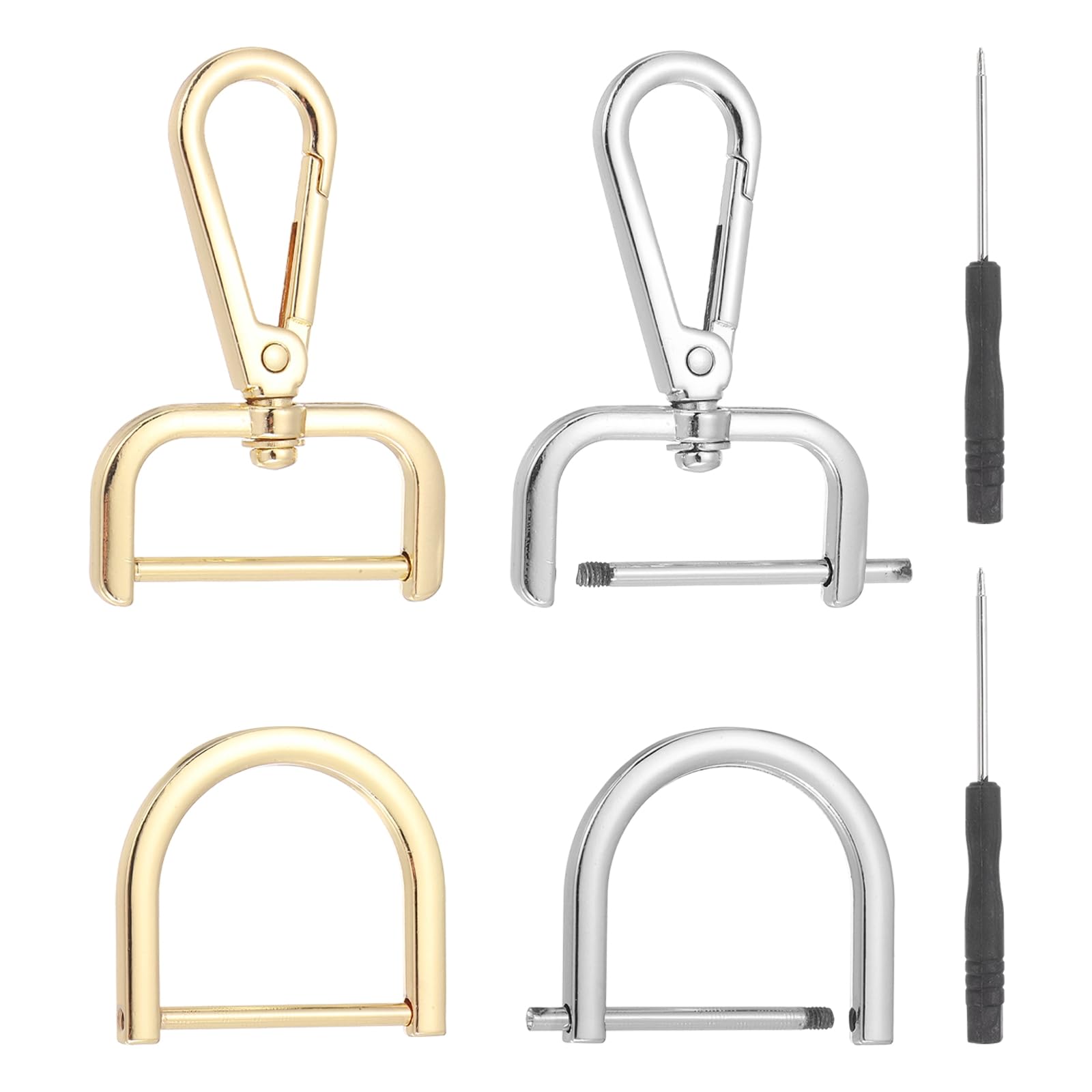 sourcing map 6 Pcs Swivel Clasp Hooks, Detachable Snap Hooks Swivel Lobster Claw Clasps with D Rings and Screwdriver for Bag Strap Purse Lanyard DIY Craft Hardware (Light Gold/Silver, 1.26Inch)