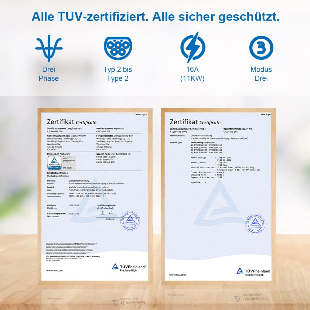 11kW typ 2 3 fazowy kabel do ładowania 7 m czarny przenośny kabel do ładowania samochodu elektrycznego z certyfikatem TÜV i IP55 do IEC 62196 EV/PHEV