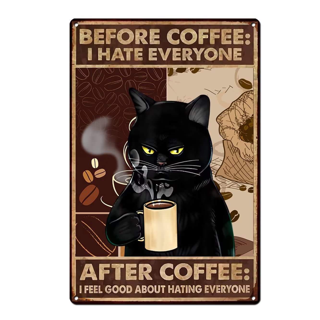 Targa In Metallo Divertente Per Caffè - Scritta Inglese 'Before Coffee I Hate Everyone' Con Fenicottero - Decorazione 20x30cm - 5
