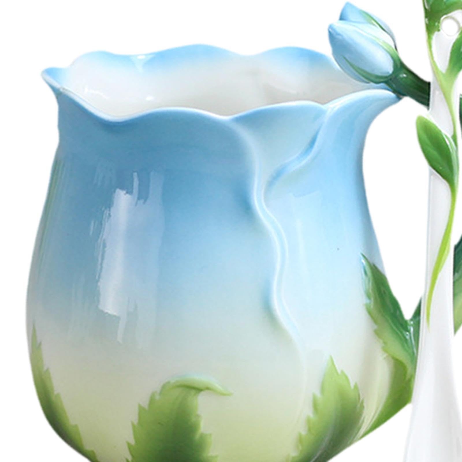 Ceramiczny kubek do kawy z łyżeczką, 10,8 uncji, niebieska porcelana, kubek poranny do latte, soków, gorących napojów, mlecznej herbaty, kubek popołudniowy z motywem kwiatowym(Blue)