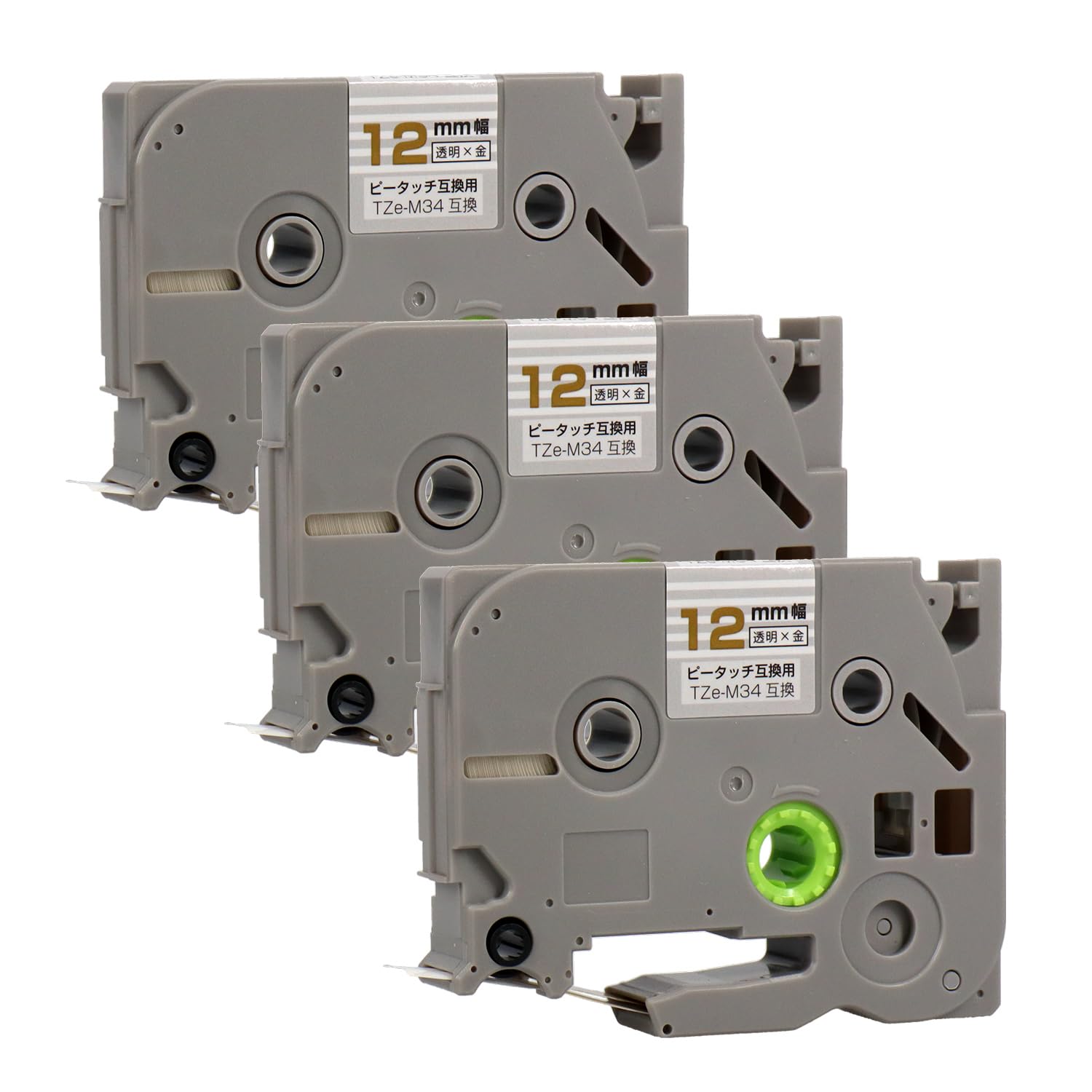 Ecoslo TZe-M34 Transparent Gold Letter 0.5 inch (12 mm) Tape Width for Brother, Set of 3, Compatible with TZe Tape, Label Writer, P-TOUCH CUBE Compatible