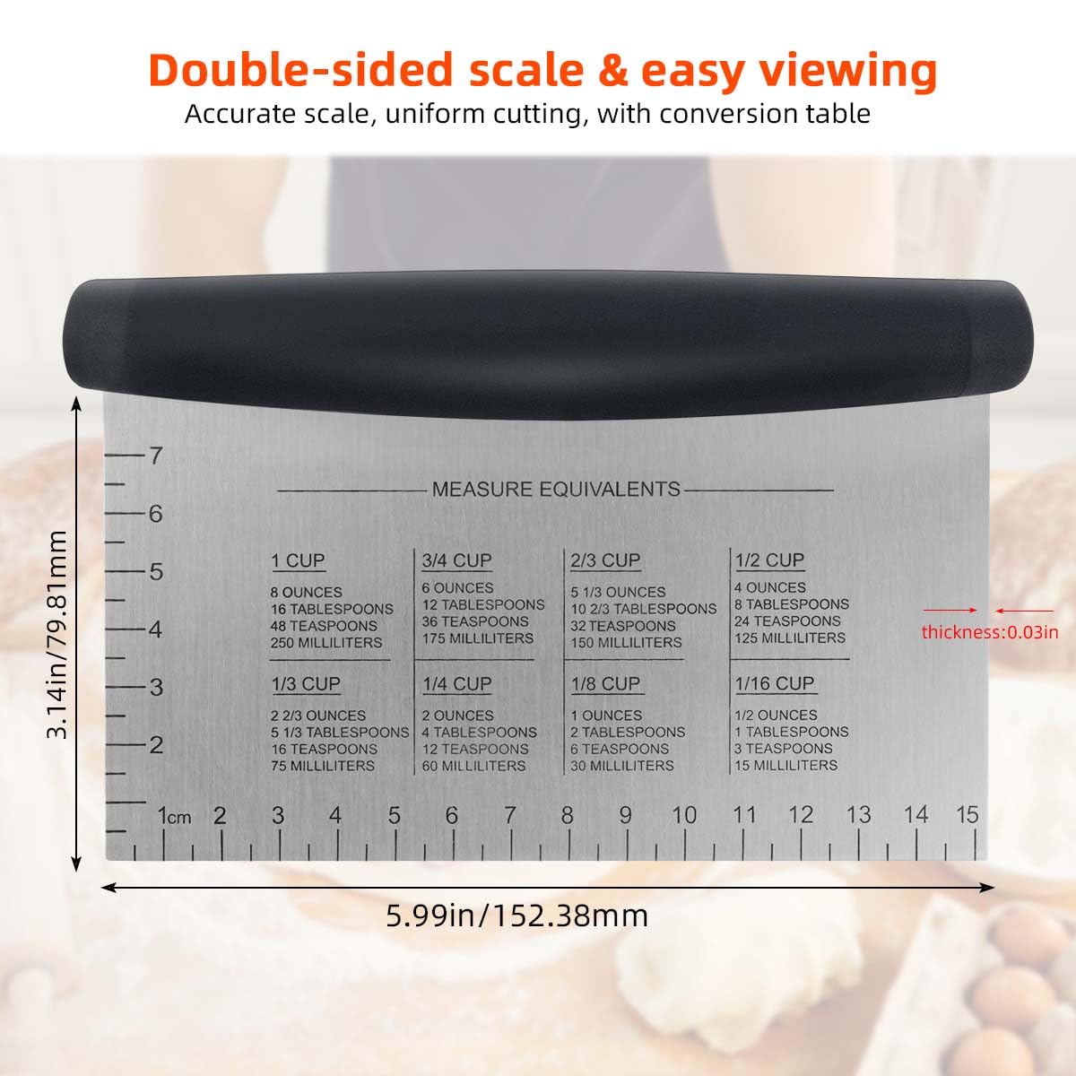 Bread Scraper Dough Cutter - With Measuring Scale -2