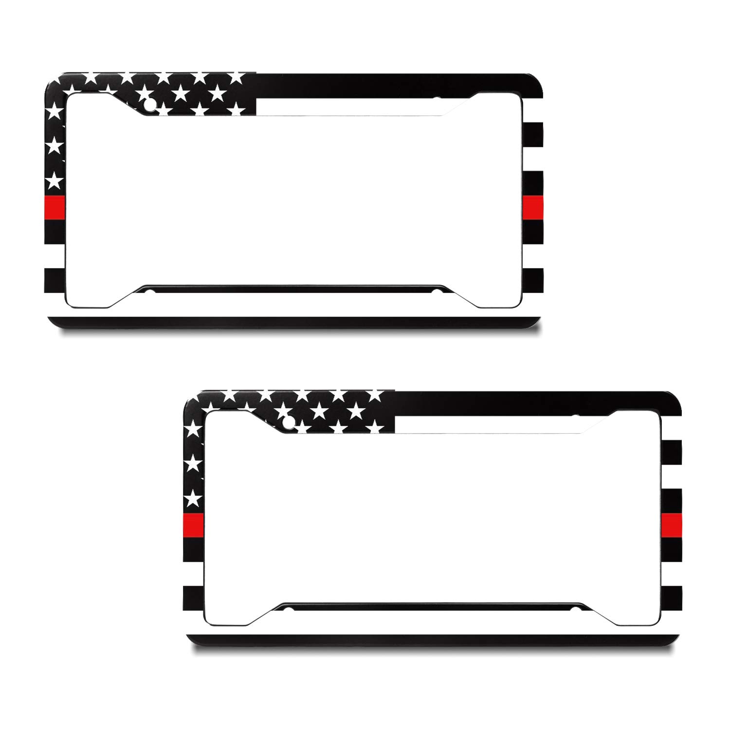 2 PCS Macadam Police Firefighter EMT Flag License Plate Frames Alumina Car Licence Plate Decor Police License Plate Frame Army Engineer Plate Frame Military Tag Black on Brushed with Red