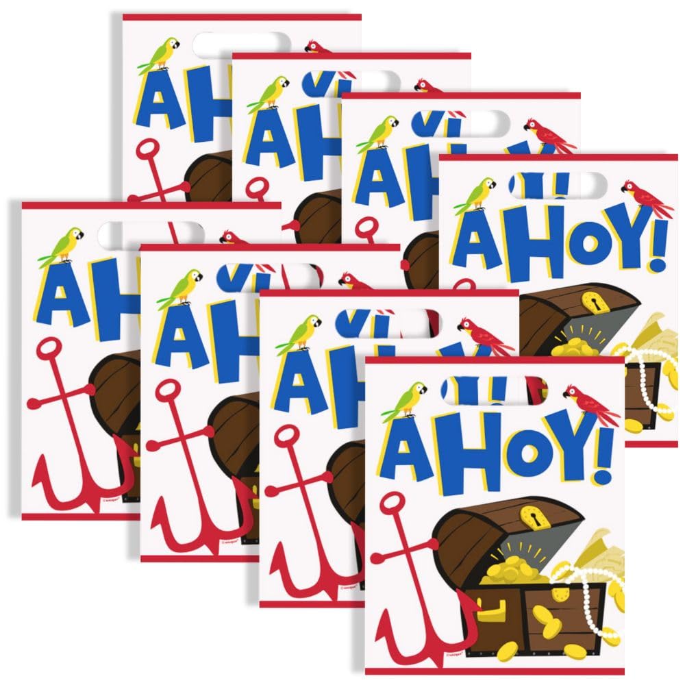 Ahoy Pirate Loot Bags (19cm x 28cm) - Vibrant & Colorful Party Favor Bags - Perfect for Themed Events & Celebrations - 8ct