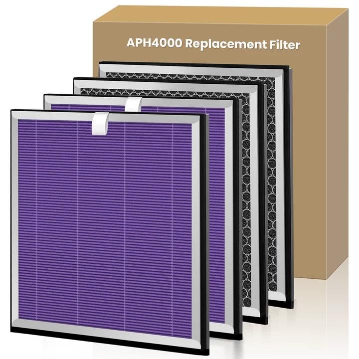 Image of 4 Pack APH4000 Replacement Filters Compatible with KNKA APH4000 Air Purifier, True HEPA High-Efficiency Activated Carbon Filter for Home Large Room, Part # APH4000LX