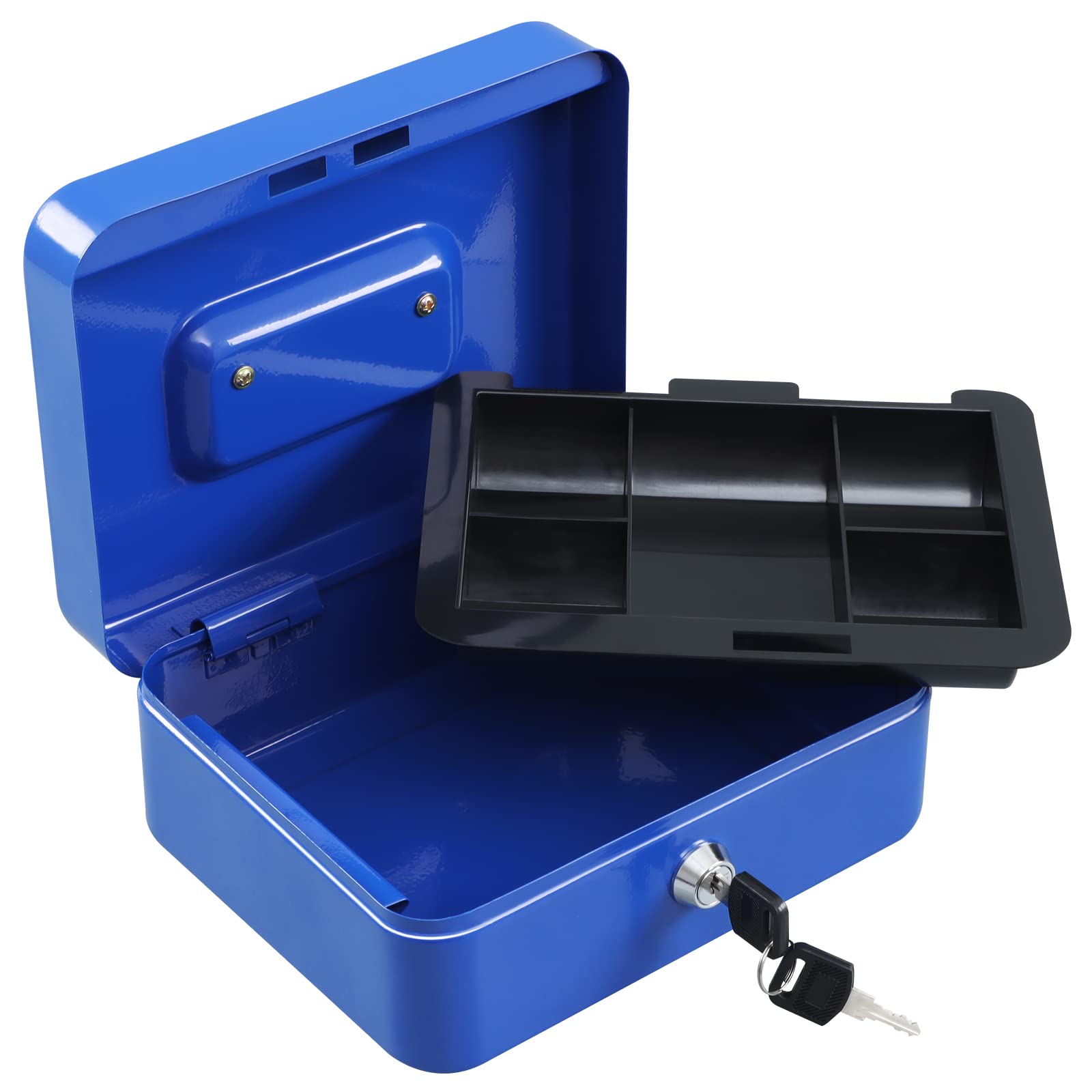 xydled Scatola per banconote in acciaio con cassetto porta monete rimovibile e serratura a chiave, 20 x 16 x 9 cm, blu