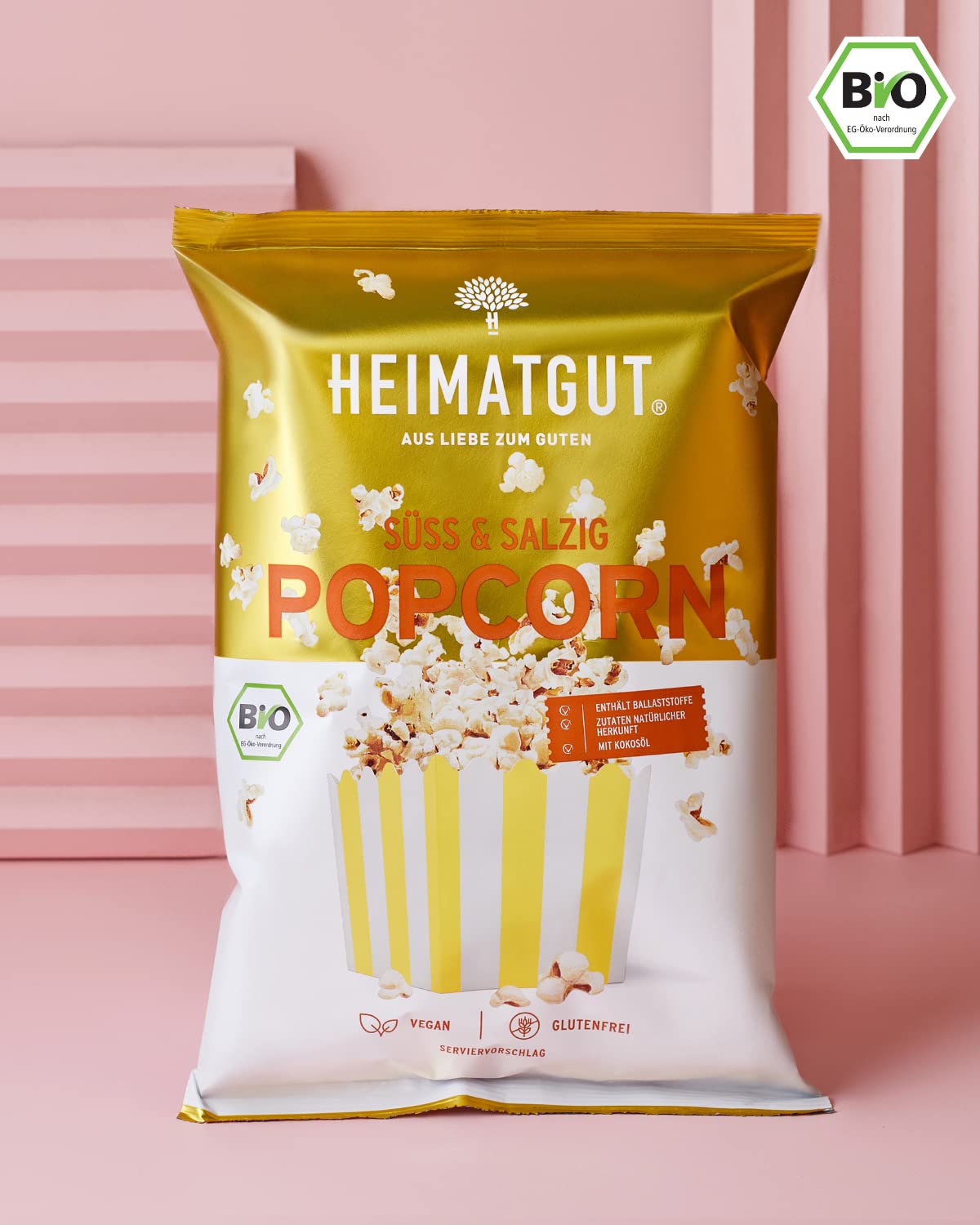 HEIMATGUT® Bio Vegan Popcorn Süß & Salzig | Aus bestem Butterflycorn Popcorn-Mais | Mit Bio Kokosöl & Ohne Butter und Palmöl | 10 Popcorn-Tüten à 90g | Glutenfrei & Ohne Künstliche Zusätze (10 x 90g)