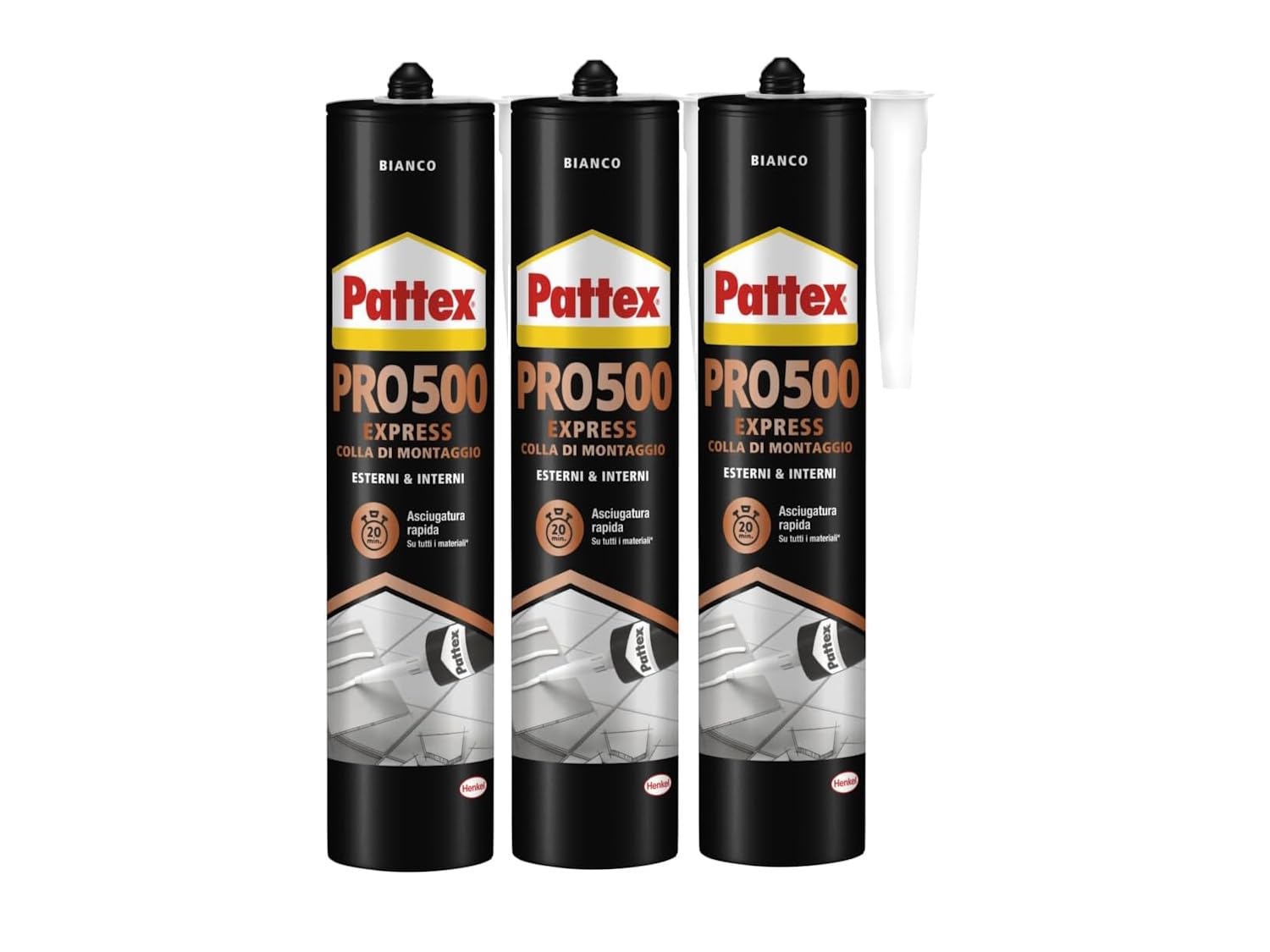 Pattex PRO 500 3er Set | Profi-Montagekleber für schwere Materialien – wetterfest, hitzebeständig & schnell haftend für langlebige Verbindungen