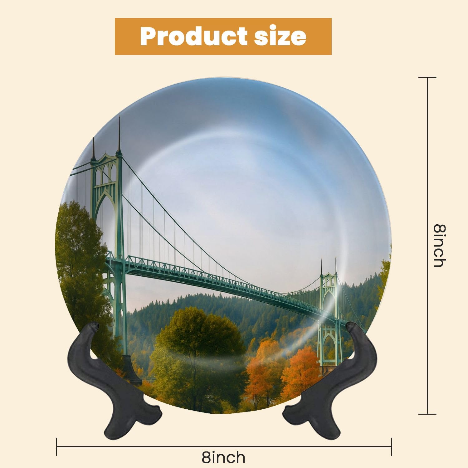 Decorative Plates for Display Autumn landscape s Bridge Cathedral City Park Portland Gift Plates Ceramic Collections Plates Hanging Artwork for Living Dining Room Kitchen Souvenir