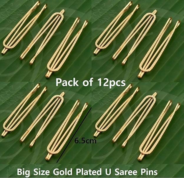 Image of Glaze Golden U Saree & Dupatta Pins for Women - Strong Holding Clips for Pallu, Waist Pleats & Heavy Sarees - Pack of 12