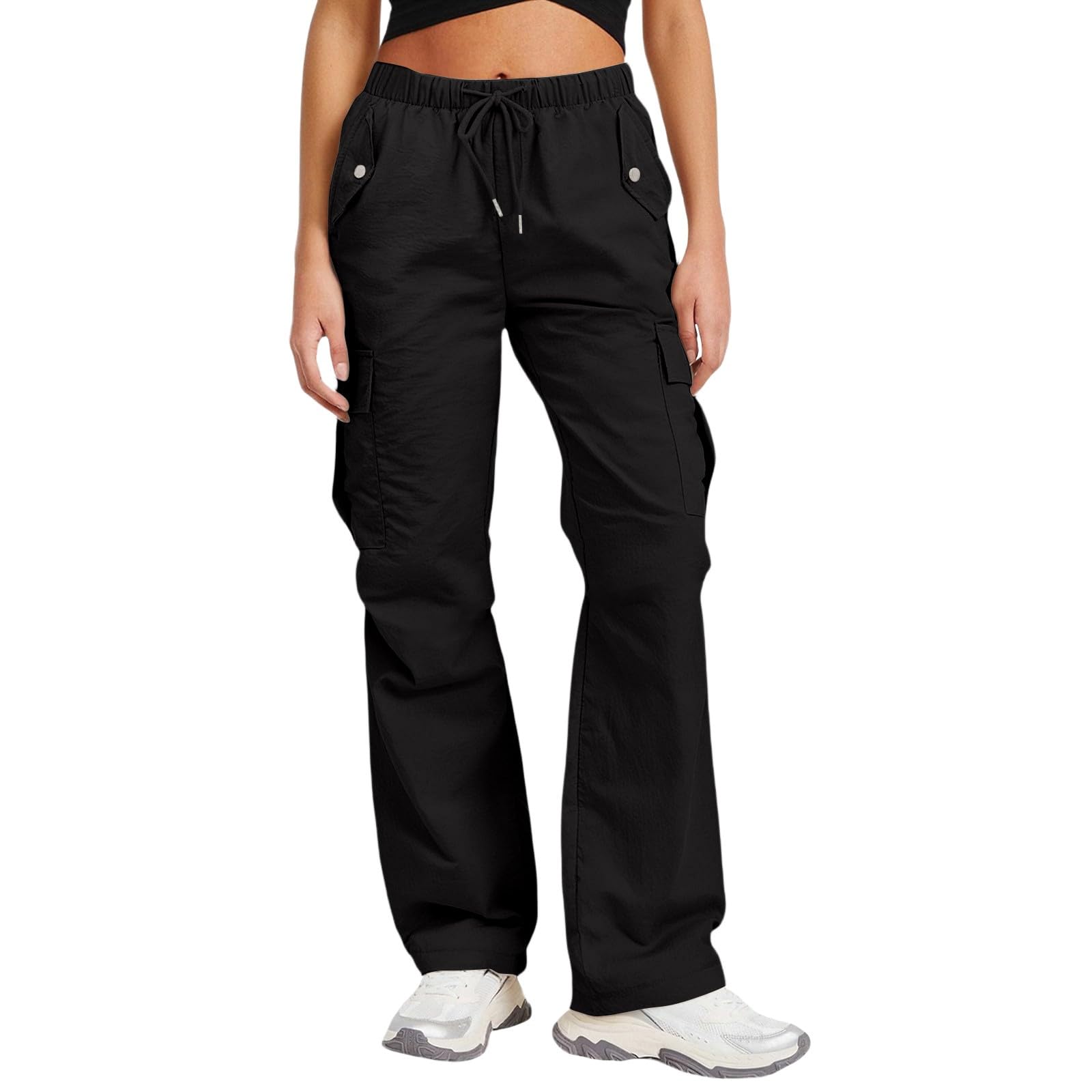 Womens Sports Cargo Pants Trendy High Waist Casual Dressy Solid Color Drawstring Streetwear with Pocket Pants