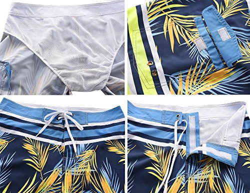 Image of unitop Men's Bathing Board Trunks Beach Shorts Holiday Hawaiian Colorful Striped