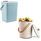 LALASTAR 1.3 Gallong Plastic Compost Bin + 1 Gallon Fiber Countertop Compost Bin with Lid, Made of Sustainable Bamboo Fiber, Odorless Kitchen Compost Bucket