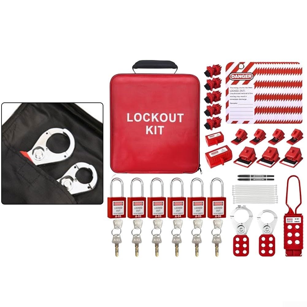 Kit de seguridad para equipos industriales con 6 cerraduras de seguridad, 5 cerraduras de disyuntor, 4 cerraduras de abrazadera, 3 cerraduras de abrazadera grandes
