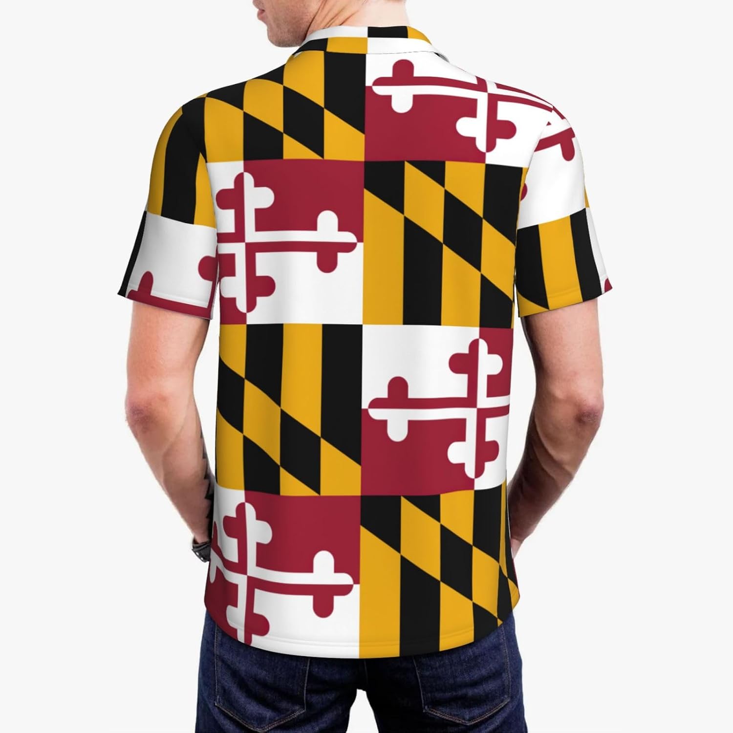 Maryland State Flag Print Men's Polo Shirts, Casual Short Sleeve Polo Shirts, Moisture Wicking T-Shirt, for Daily Use