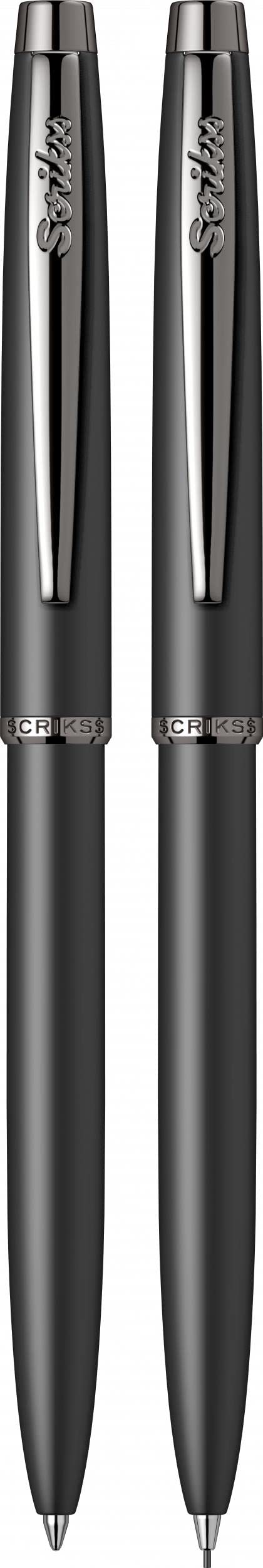 Scrikss Set regalo Duo, penna a sfera, penna a sfera e portamine (0,7 mm), penna da ufficio cromata, confezione regalo per uomo