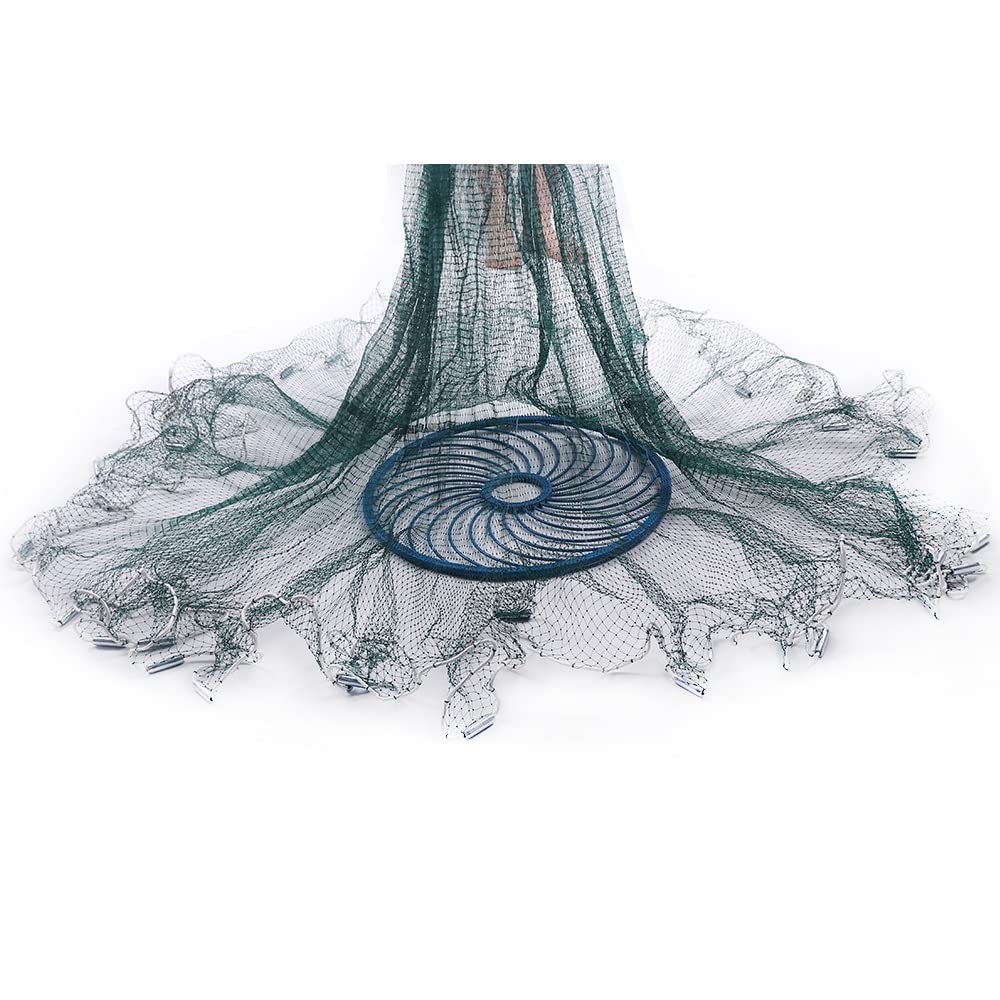 Lancer Un Filet Fiffères de Jet de Main de pêche Puissant for la pêche en Amérique Style Green Multifilament Ligne de pêche Durable Anneau Bleu Cast Net