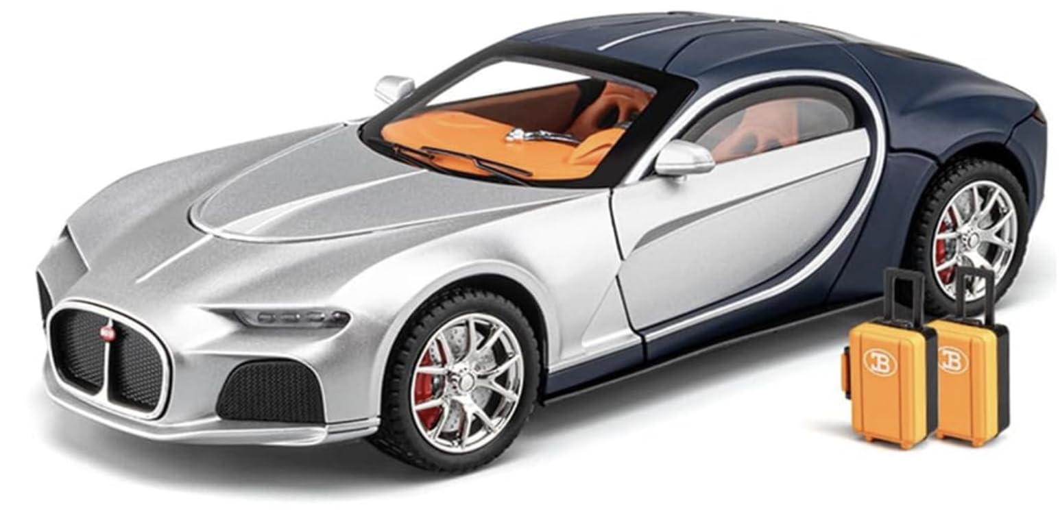 1:24 Scale Bugatti Diecast Car Pull Back Toy Car, Doors Open, Light and Sound, Silver
