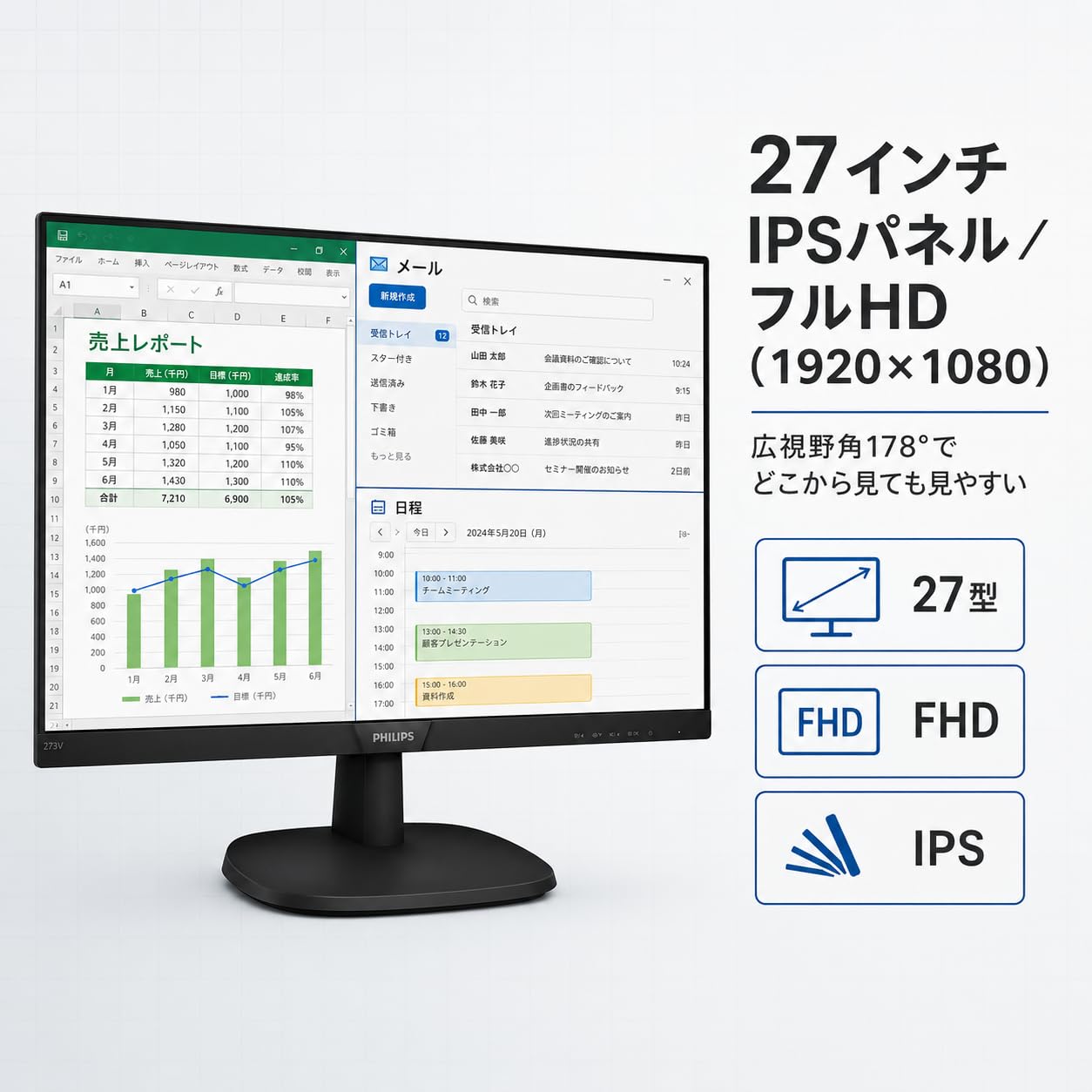 Amazon.co.jp: 【整備済み品】PHILIPS 273V7QDAB/11 27インチ 液晶 Amazon.co.jp: 【整備済み品】PHILIPS 273V7QDAB/11 27インチ 液晶