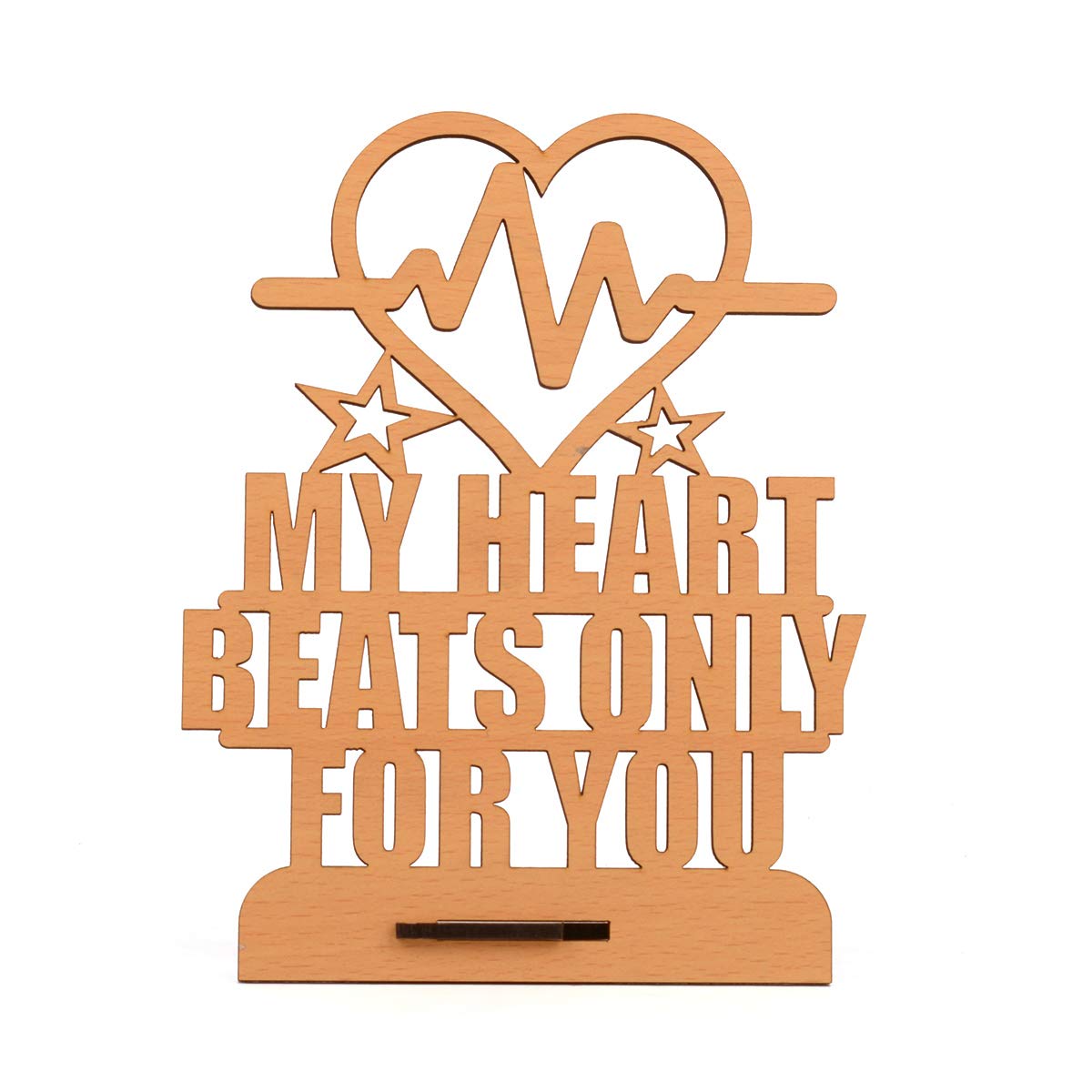 GKD My Heart Beats Only for You Wooden Tabletop Décor | Romantic Love Gift | Anniversary Gift, Wedding Gift& Couple Gift Cutout | Home & Office Decoration (8x6in)