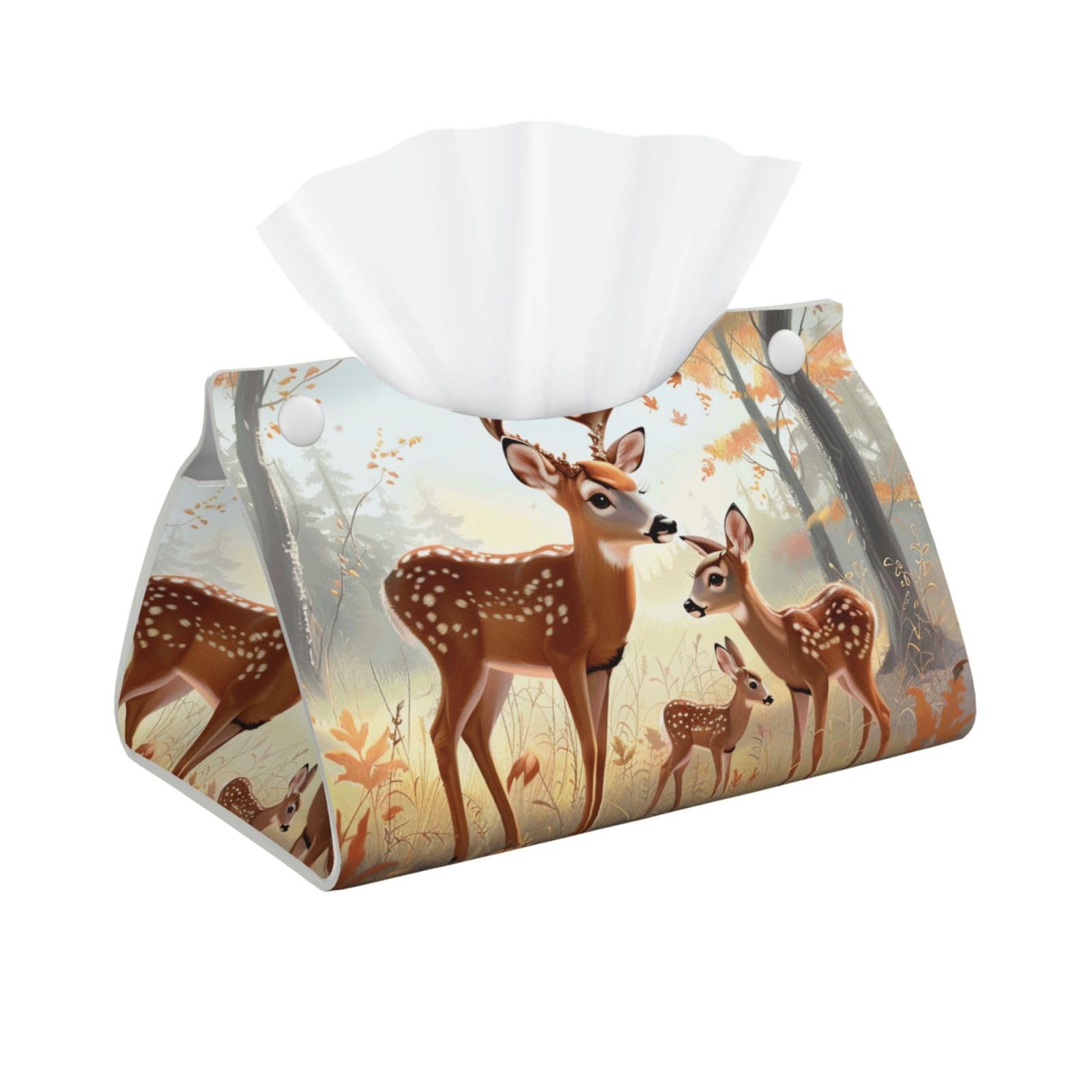 Cute Deers Print Tissue Box Cover Foldable Tissue Storage Box Leather Tissue Cube Box Holder for Living Room Bedroom Office Car Home Decor