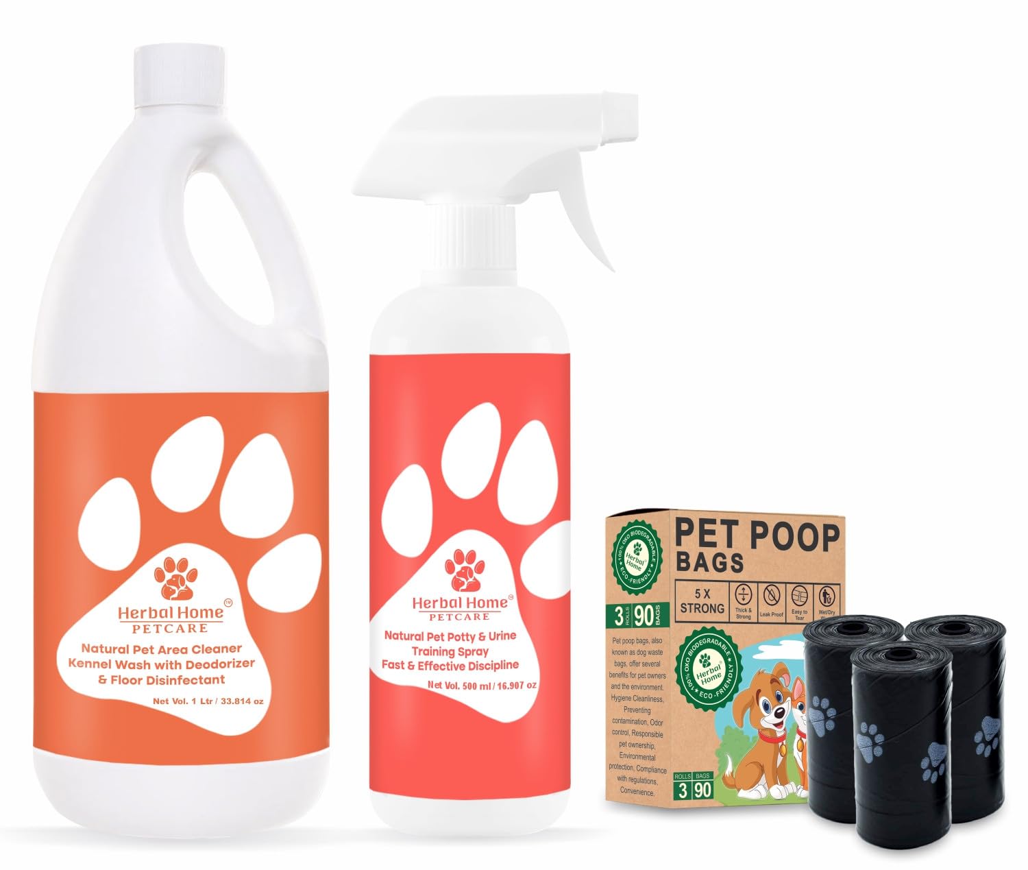 Herbal Home Dog Poop Bags, Dog Waste Pick Up Biodegradable Garbage Bags 3 roll(30 Bag in a roll)|Potty Training Spray for Puppy - 500ml |Pet Area Cleaner 1000 ML (B0CKW8Q3YL) Amazon Price History, Amazon Price Tracker