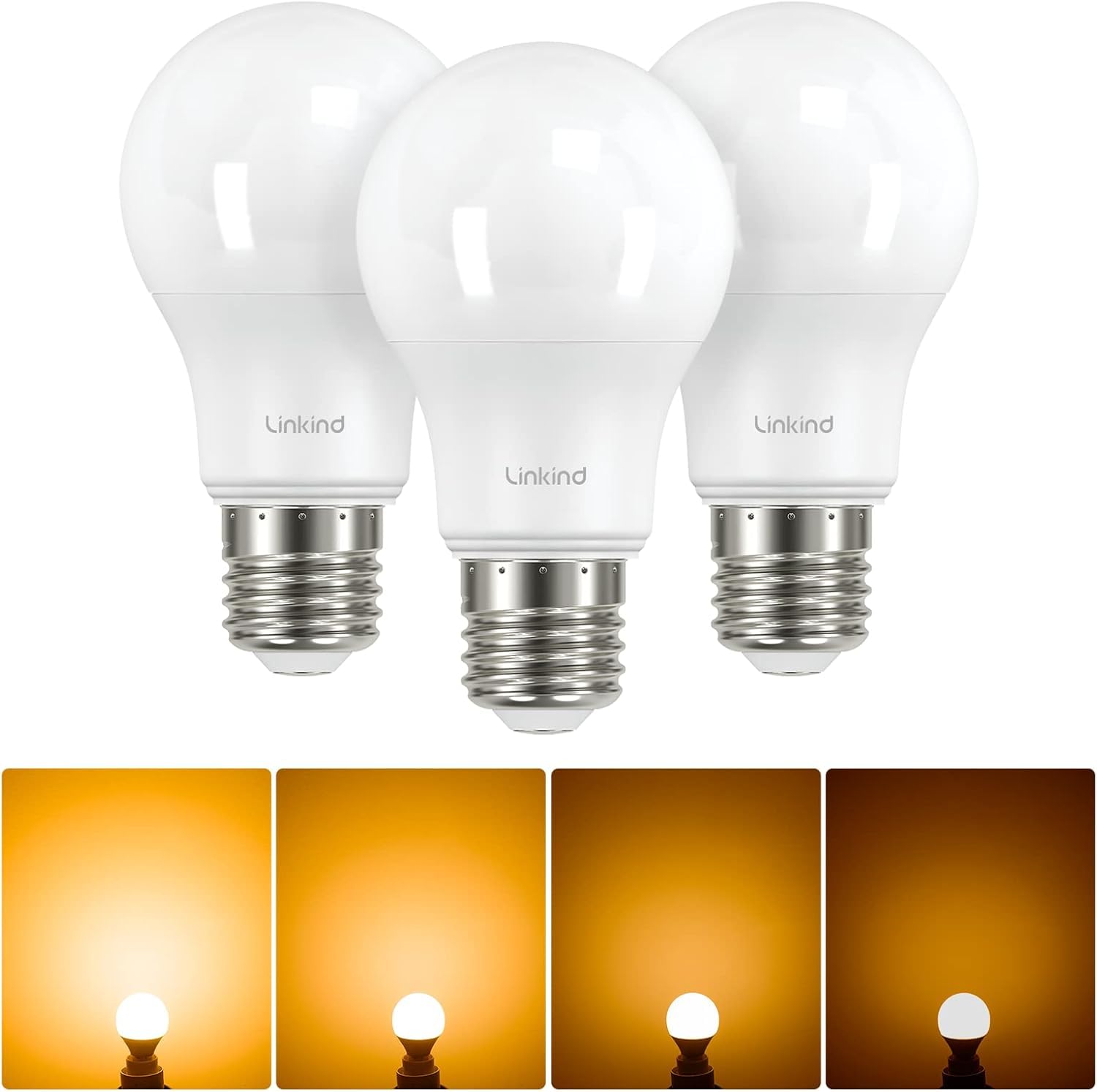 Linkind 7.3W Dimmbar E27 LED Lampe, ersetzt 60 Watt, 2700 Kelvin Warmweiß 806Lm E27 A60 Edison Birne mit 220° Abstrahlwinkel Dimmbar Leuchtmittel, 3 Stück