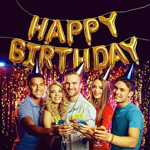 Image of Happy Birthday Banner (3D Gold Mylar Foil), 16 Inch Happy Balloon Banner, Boys & Girls Birthday Decorations Party Supplies