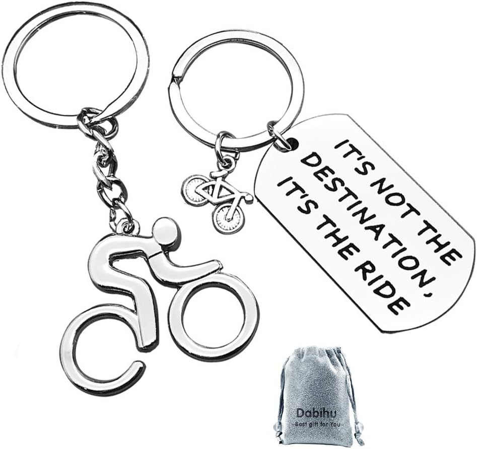 Dabihu Cycling Gift Bicycle Inspirational Keychain Bike Motorcycle Gift It's Not The Destination Bicycle Encourage Key chain ring Jewelry Cyclist Gifts Bike Riding Gifts for New Driver Biker（2 pack）
