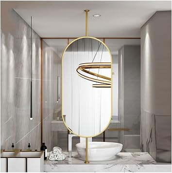 XLTFUC Oval Ceiling Mirror Bathroom Hanging Makeup Shaving Mirror Living Room Entrance Decorative Wall Mirror for Ceiling Mount Decorative Mirror Above SinkGold,50x100cm