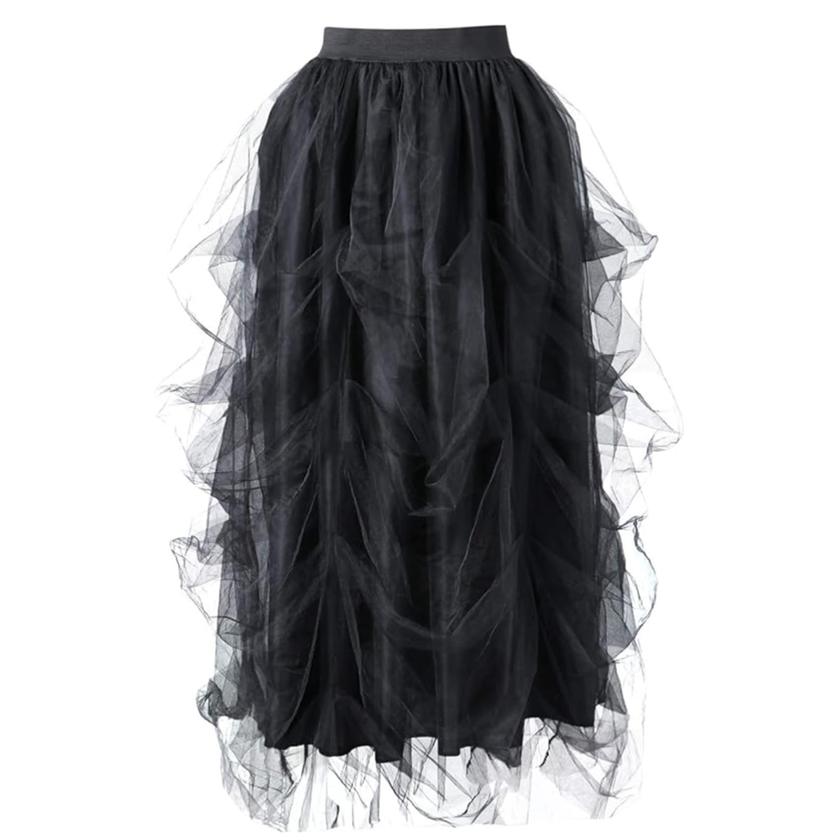 Falda de Tul Negro para Mujeres, Falda de Tul Larga de hojaldre de una línea A, Elegante Vestido de Princesa de Volante para la Fiesta de Boda..