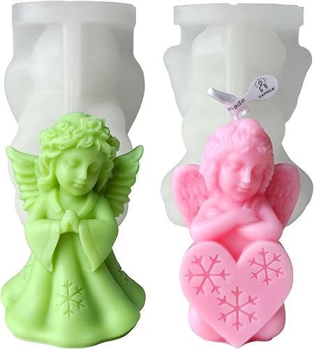 Miniatura 10 de Midnadiy Juego de 2 moldes de silicona para velas de regalo, molde de cubo de hielo 3D con forma de corazón y rosa, moldes de resina de flores para