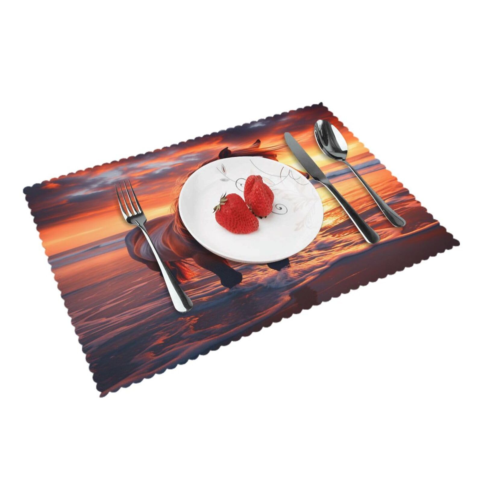 Beach Horse Placemats Set of 4 Print Table Mats Place Mats Table Decor for Kitchen Dining 12X18 in