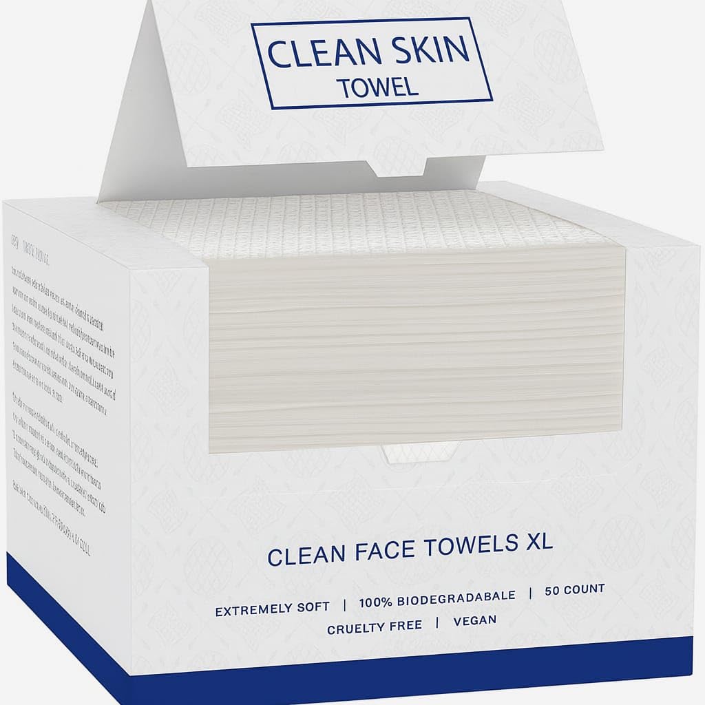 Clean Skin Disposable Face Towels XL,100% Biodegradable, Extremely Soft, 50 Count, Vegan, Facial Towels For Home, Travel & Salon Use.