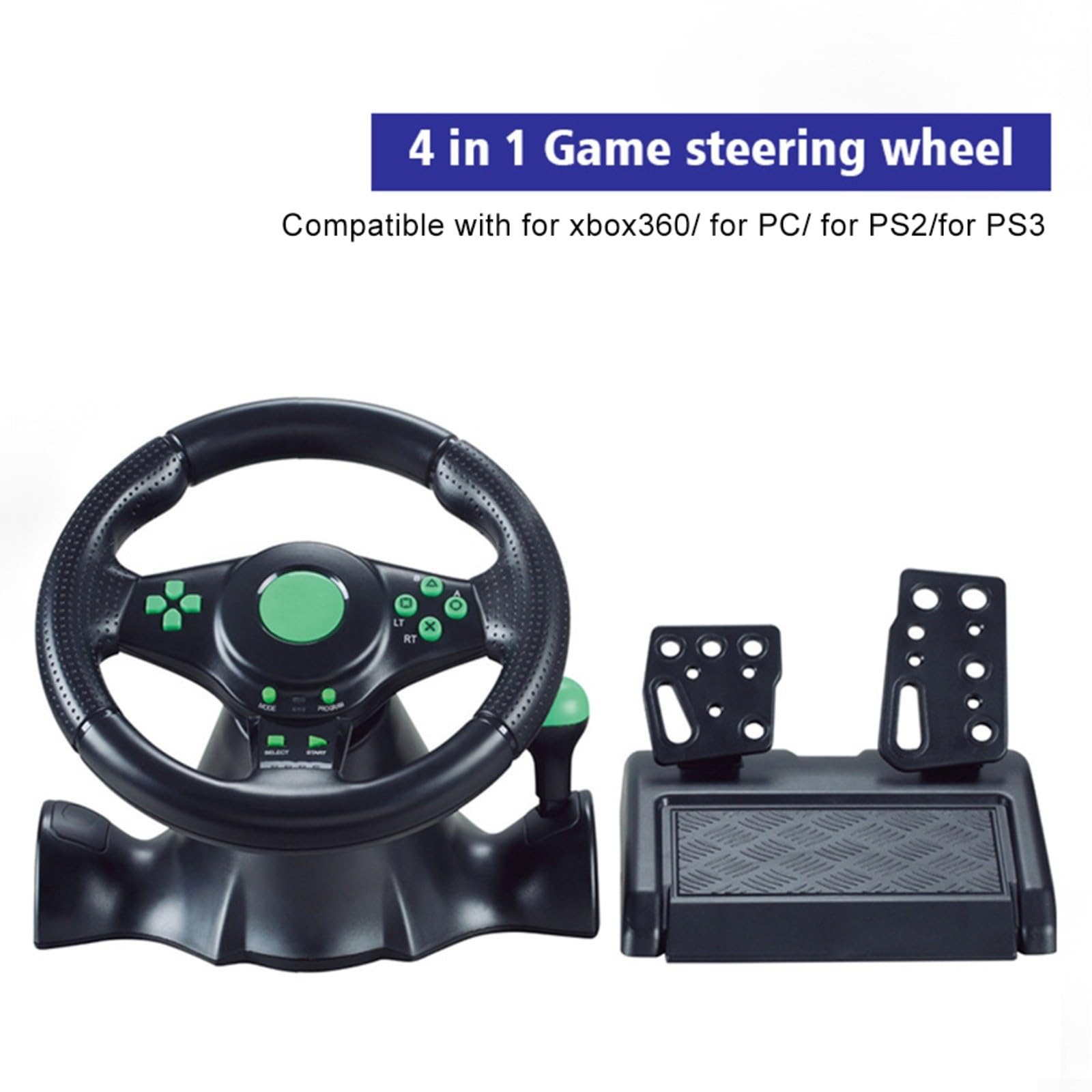 Volante y pedales USB para juegos, para Switch, para Xbox One/360, para PS4, PS3 y PC, controlador ergonómico de volante de carreras ABS para juegos de carreras Sim (4 en 1)