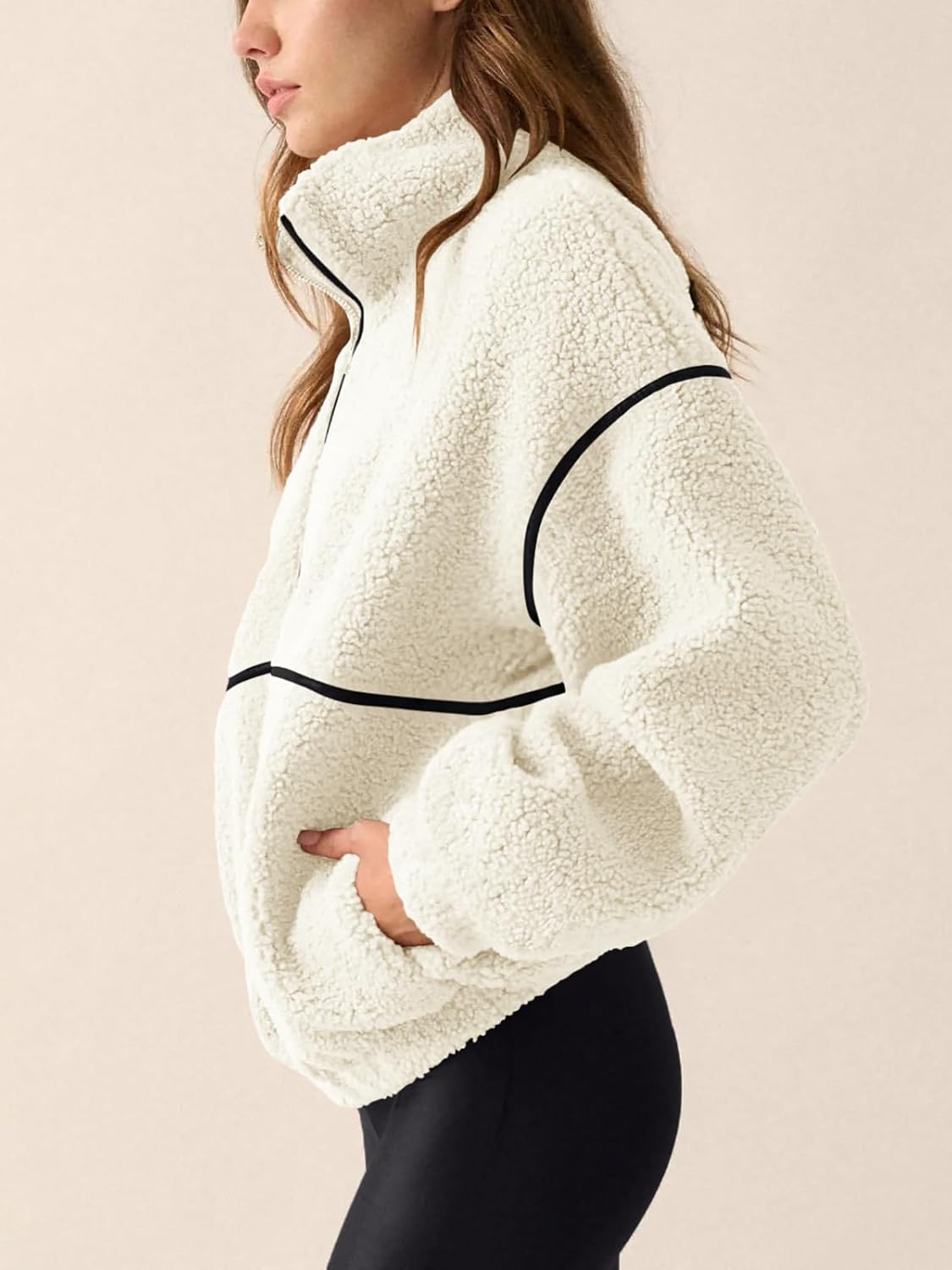 LASLULU Womens Fuzzy Sherpa Fleece Jacket Zip Up Oversized Sweatshirts Long Sleeve Winter Clothes Warm Sweater - Image 2