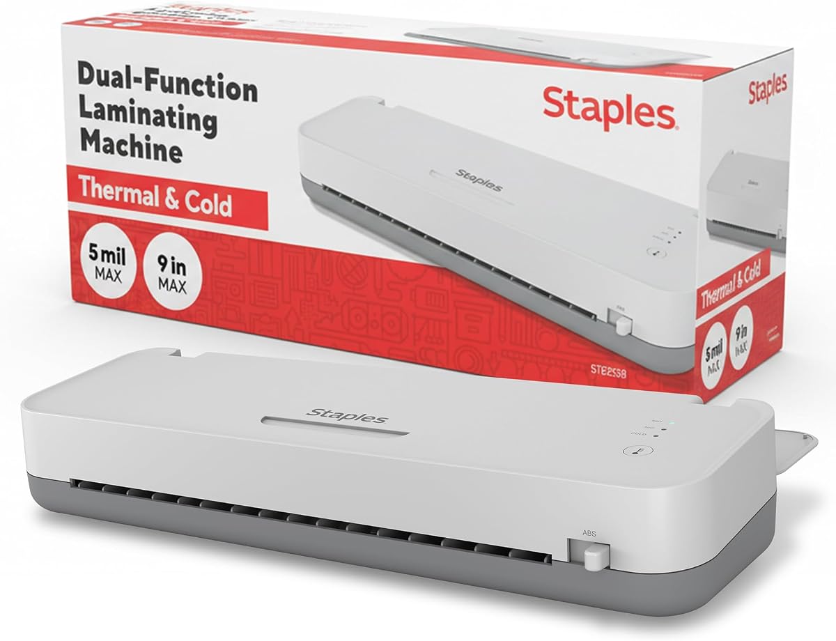 12.9" Thermal & Cold Laminating Machine, Fast Warm-Up, Jam-Free Technology, Wide Capacity, White/Gray