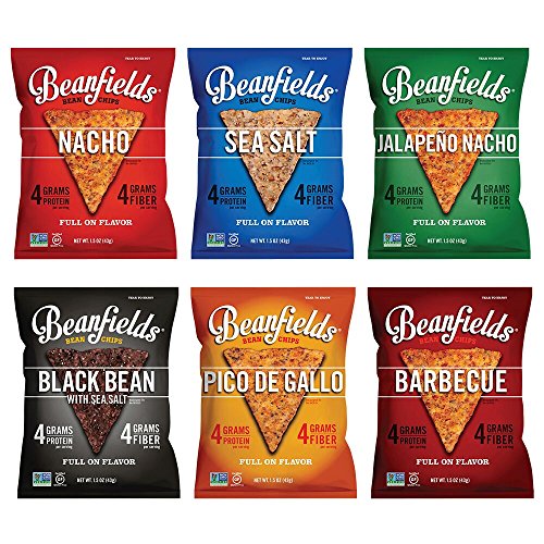 Beanfields Bean Chips, High Protein and Fiber, 6 Flavor Variety Pack: Nacho, Jalapeno