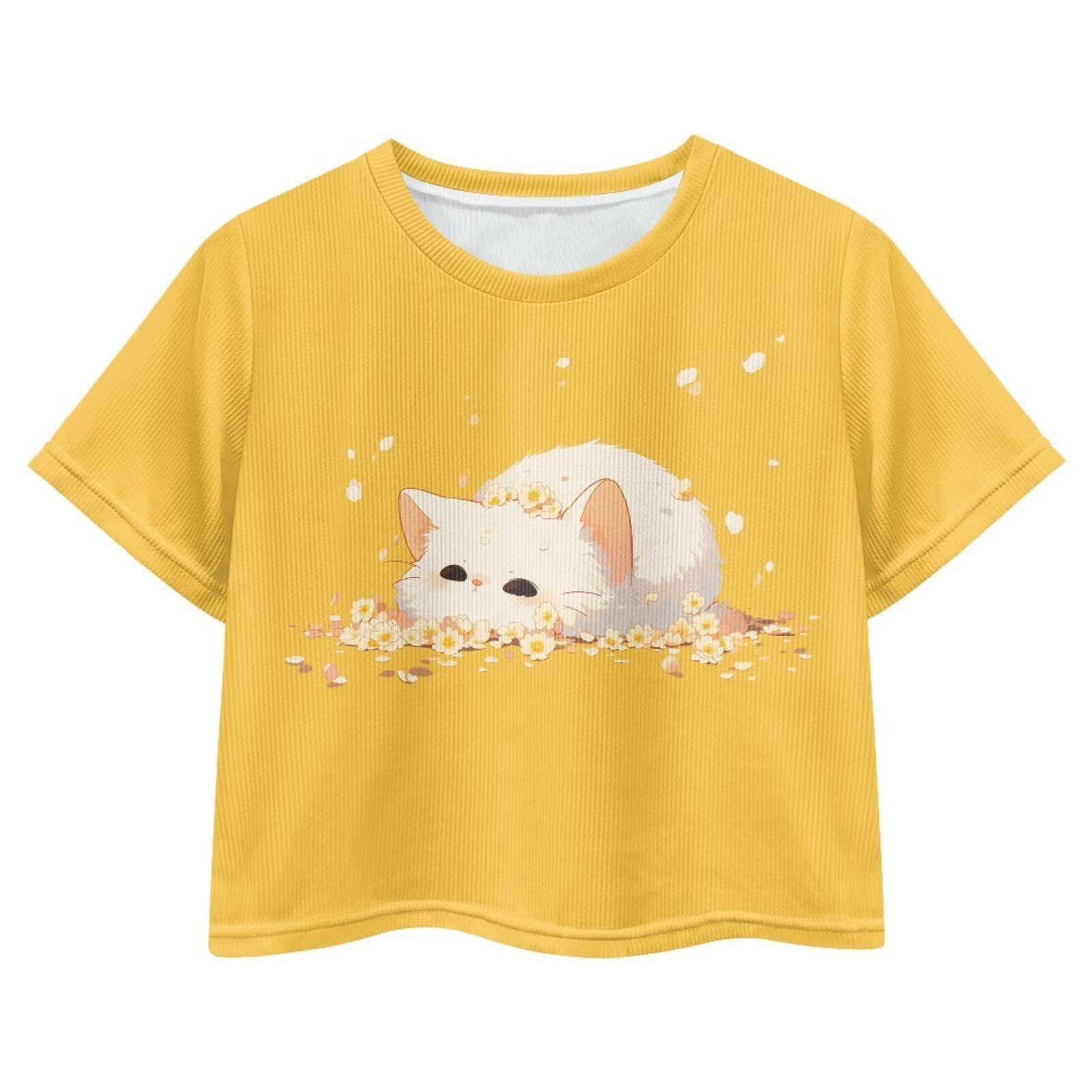 Cute Crop Tops for Girls Short Sleeve Summer T Shirts Fashion Graphic Tees Crew Neck Pullover Tee 5-14 Years