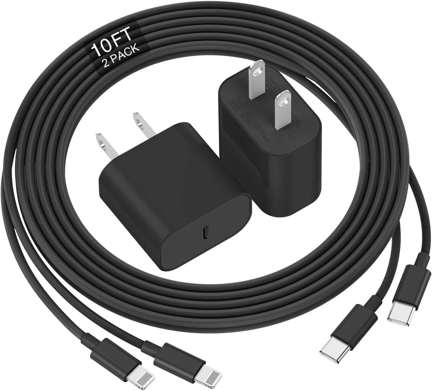 Phone Charger Fast Charging 10 FT, Long USB C to Lighting Cable 10 Foot with 20W USB C Rapid Phone Charger Block, Compatible with iPhone 14 Pro/13Pro Max/12/11Pro/Mini, 2 Pack -Black