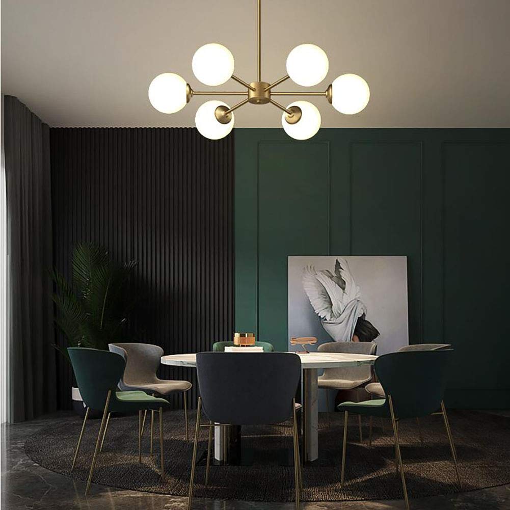 Nowoczesna złota lampa sufitowa do zabudowy, żyrandol z 12 światełkami, lampa wisząca w stylu połowy wieku z abażurem ze szkła matowego, styl retro, regulowana do jadalni - 4 światła